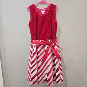 Red and White Striped Holiday Dress with Bow